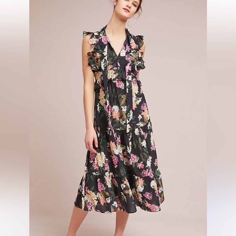 Anthropologie Kachel silk midi dress size 6